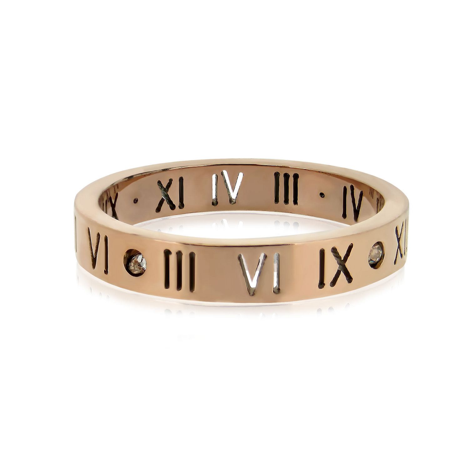 Surgical Stainless Steel Pure 316 Rose Gold Plated CZ Roman Numeral Ring 316L