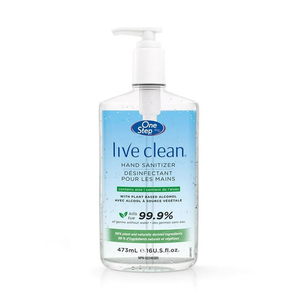 Désinfectant pour les mains avec aloès de Live Clean One Step 473 ml, désinfectant pour les mains