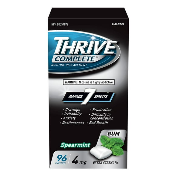 Gomme Thrive Complet 4 mg Extra-forte Remplacement de la nicotine Menthe verte, 96 morceaux