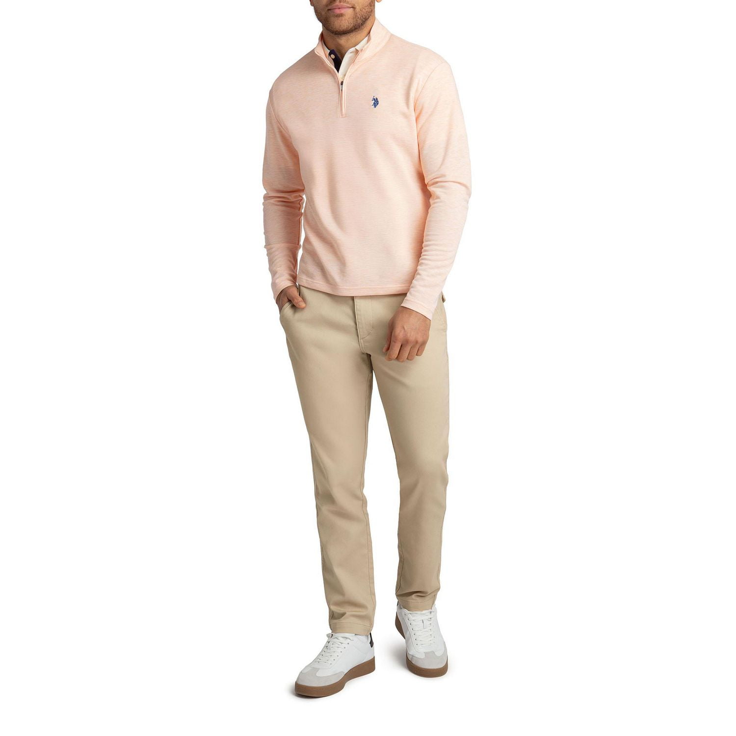 U.S. Polo Assn. Pull Interlock à Manches Longues et Quart de Zip Pour Hommes