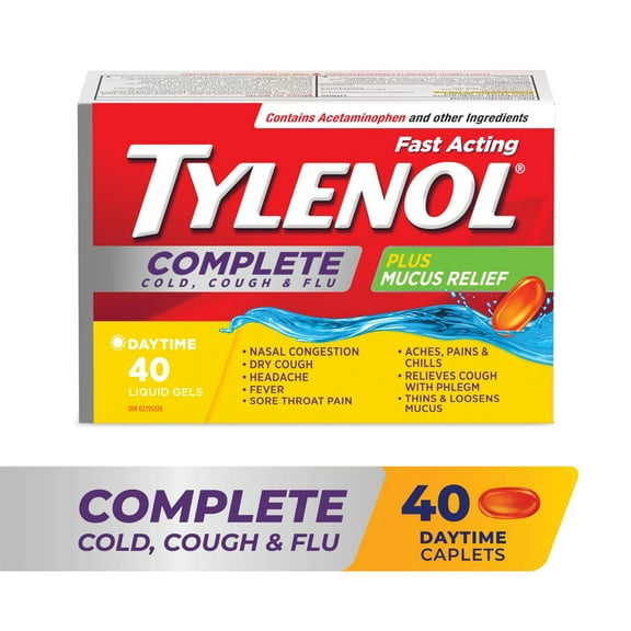Tylenol Complete Cold, Cough & Flu Plus Mucus Relief Liquid Gels, Daytime, Relieves Cough Cold & Flu Symptoms, 40 Count