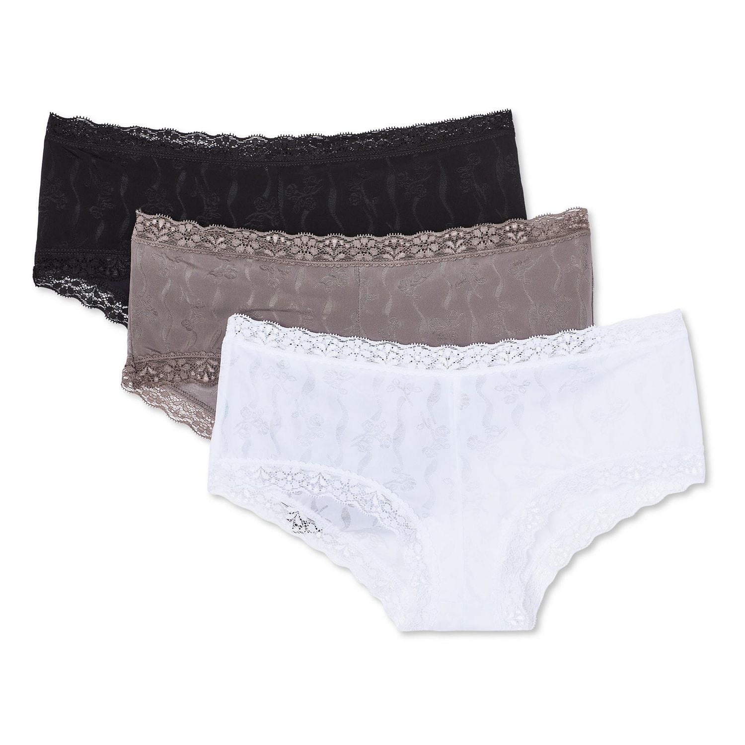 George Women's Lace Trim Jacquard Hipsters 3-Pack, Sizes S-XL