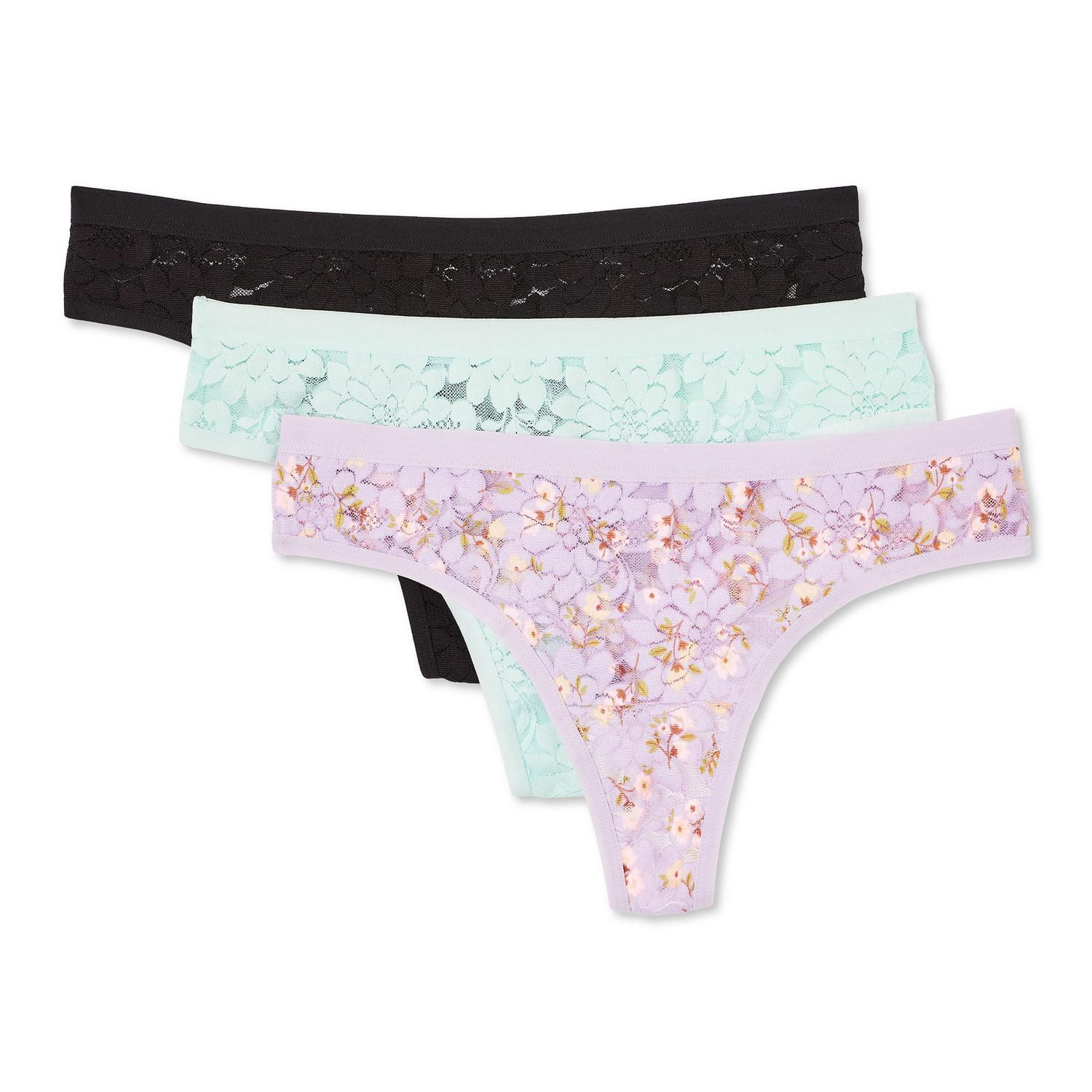 George Women's Printed Lace Thongs 3-Pack, Sizes S-XL