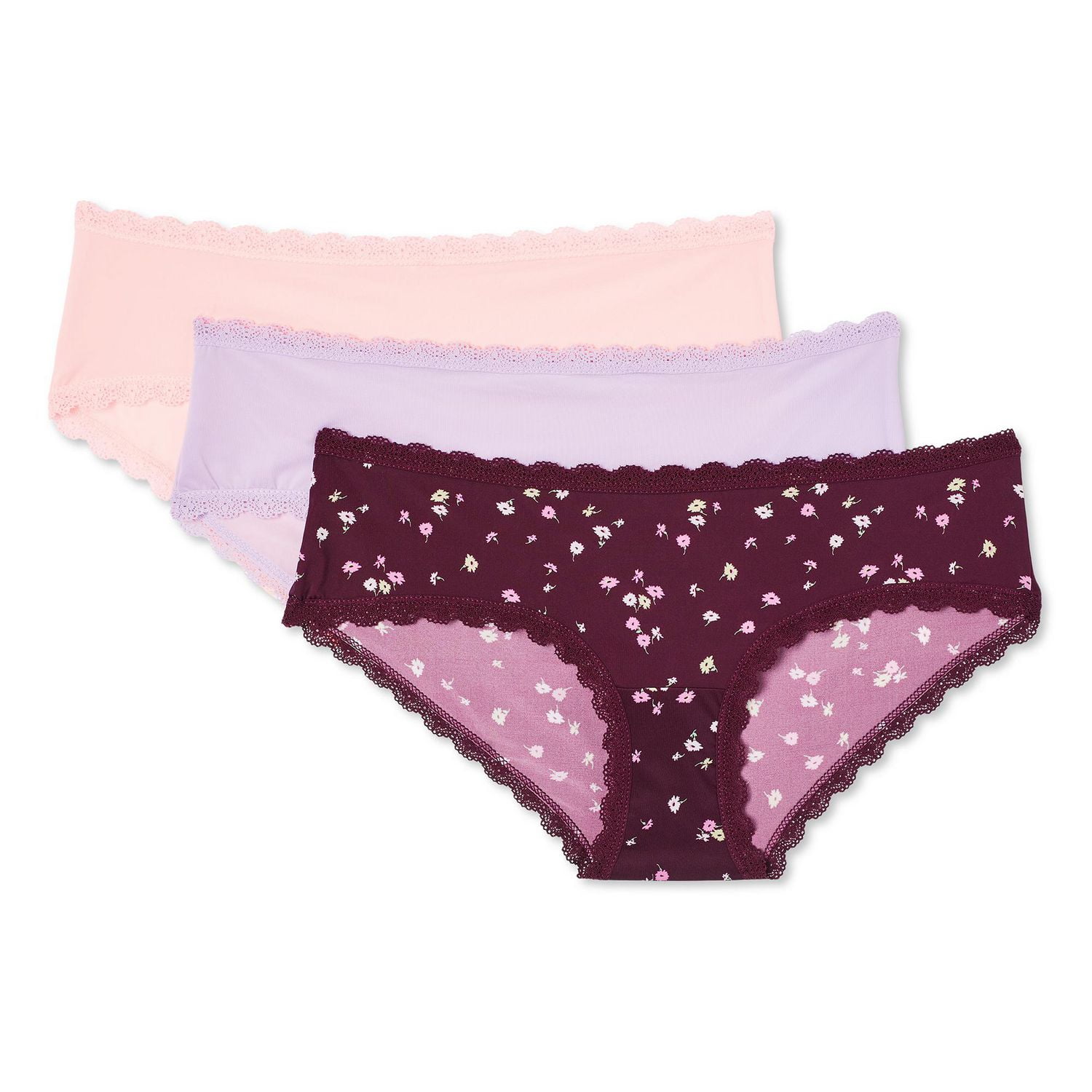 Lot de 3 culottes à taille basse bordées dentelle George pour femmes Tailles P–TG