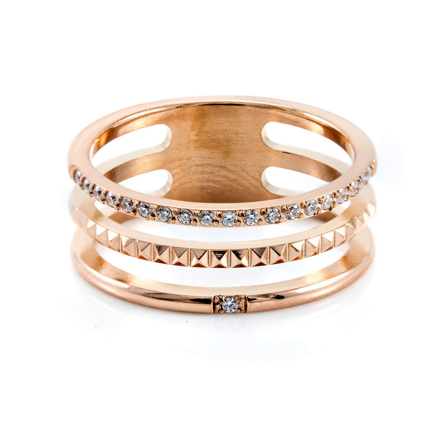 Pure316 Women's Rose Gold Plated Triple Layer Stackable ring | Walmart ...