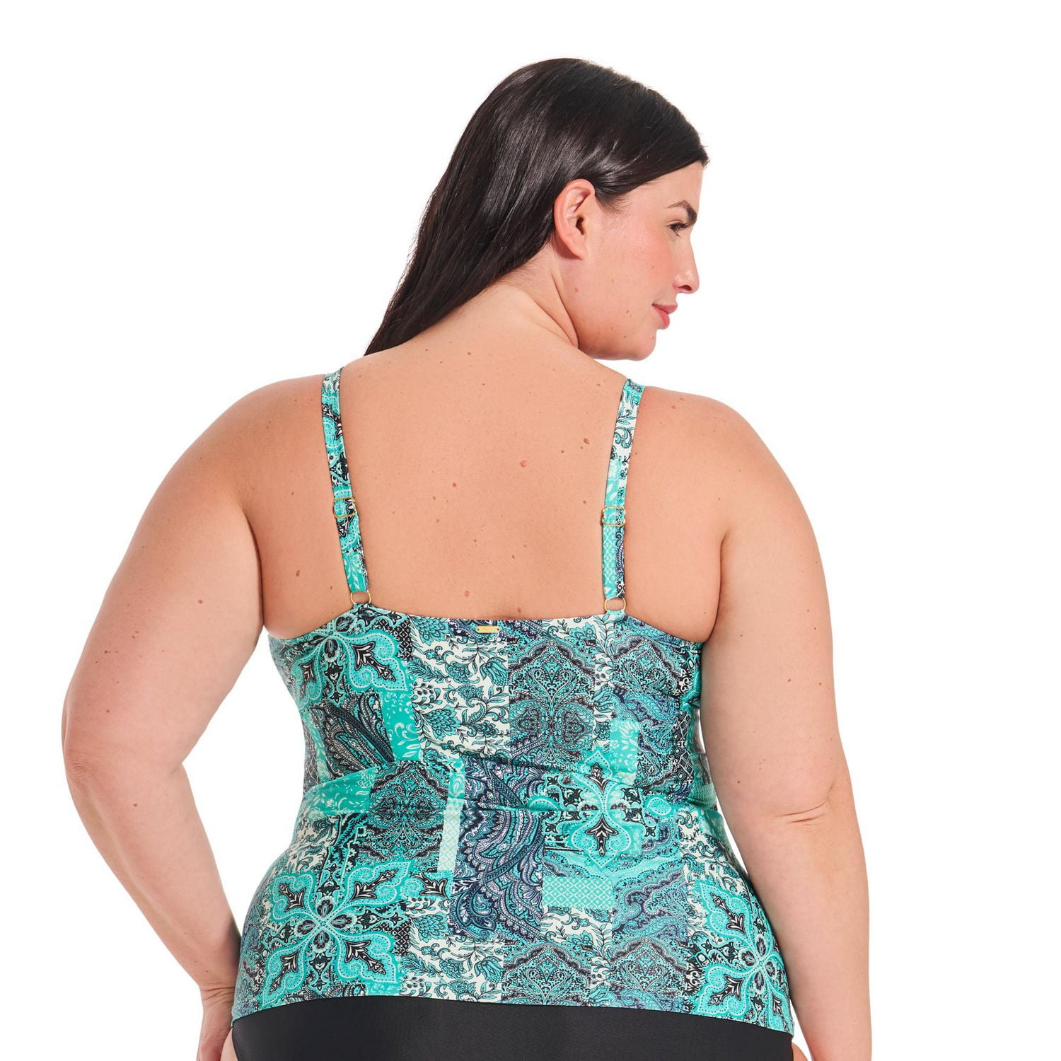 Krista Plus Women's V Neck Crossover Tankini Swim Top with Adjustable Straps and Bust Support