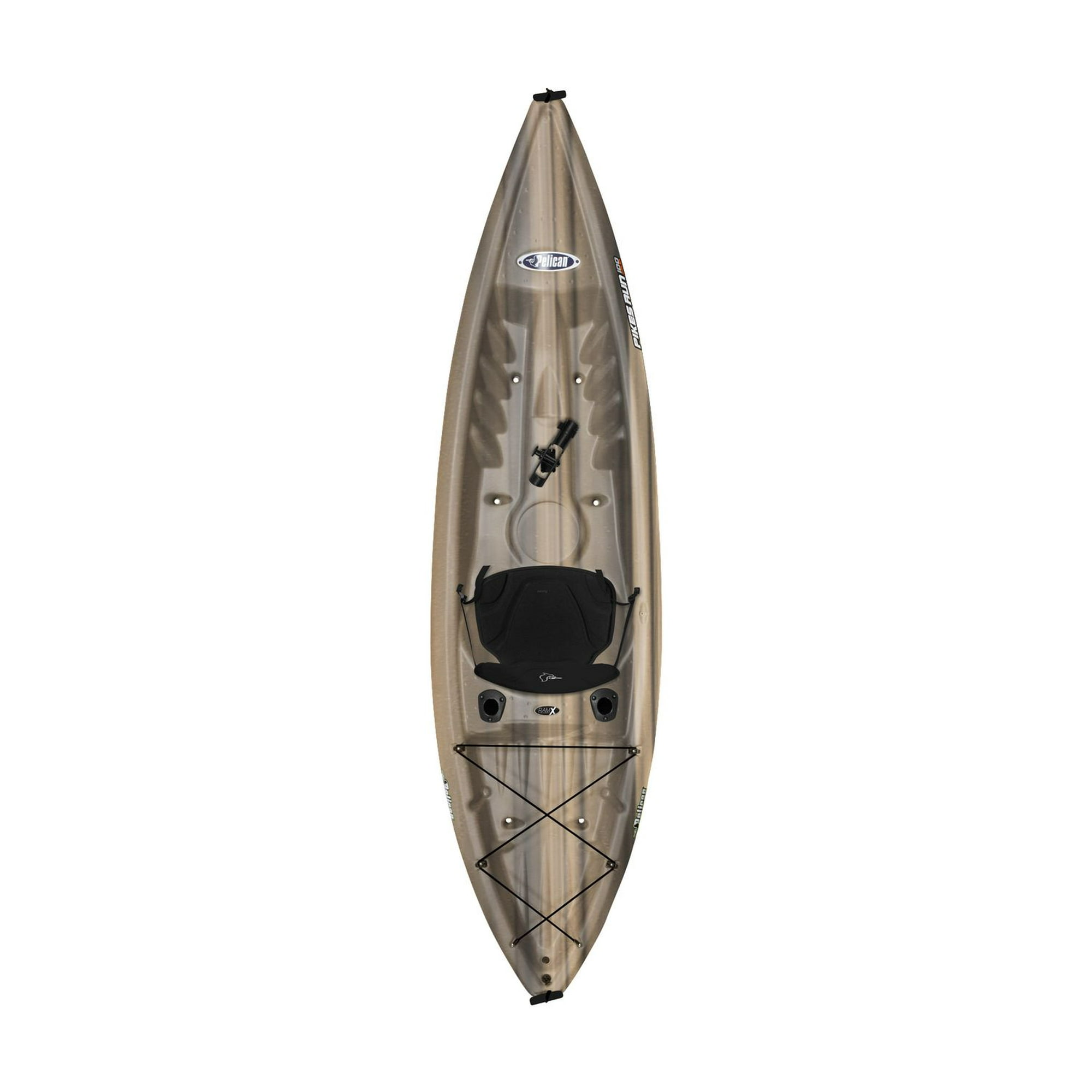 Fishing Sit-on-Top Kayak - Pelican PIKES RUN 100 ANGLER - Fade Black Sand -  10 feet - Stable, Safe, with Fishing Features one-Person Kayak - KOF10P201  