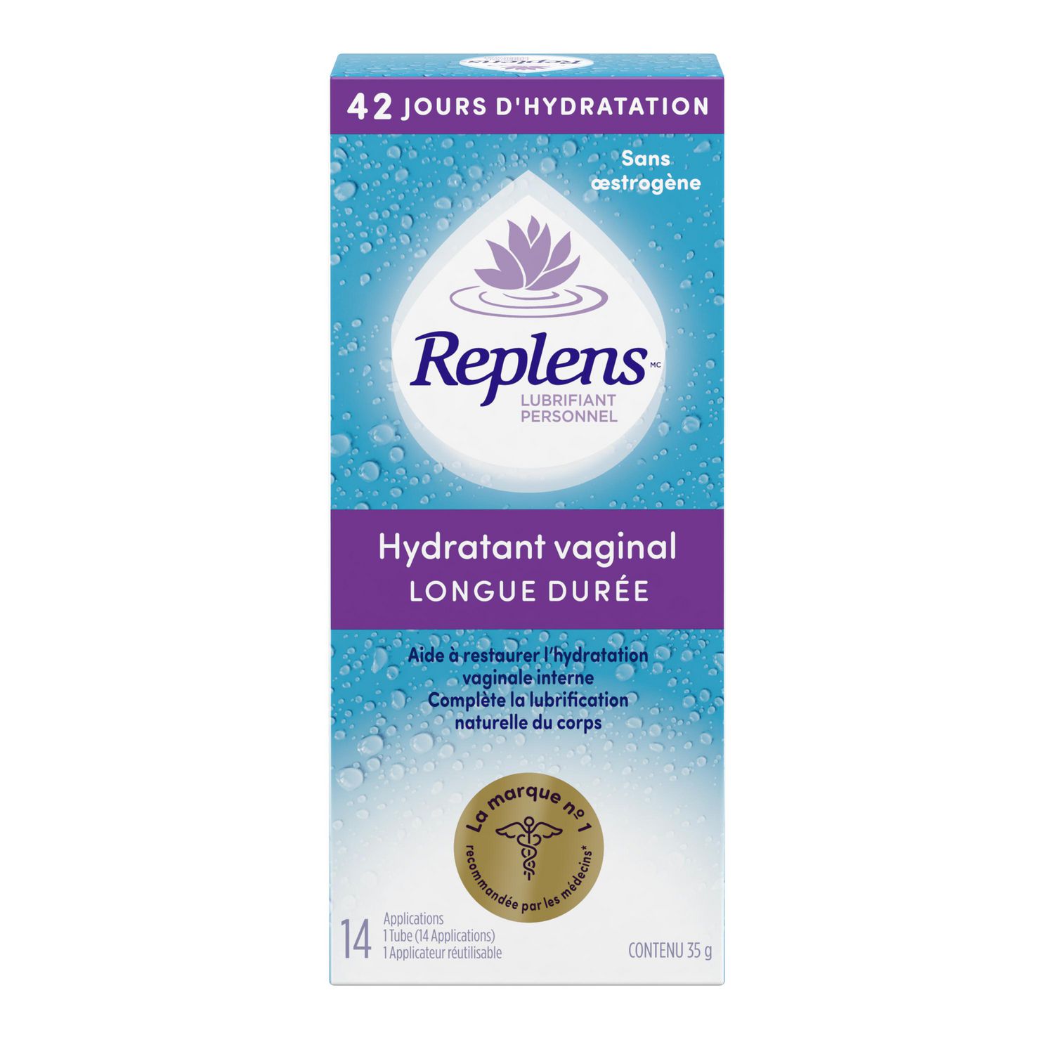Replens Long-Lasting Vaginal Moisturizer and Lubricant, Replenish Internal Vaginal Moisture, Immediate Relief, Paraben Free, Estrogen Free, Fragrance Free, 14 Applications, 35g