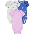 thumbnail image 1 of Carter's Child of Mine Baby Girl Bodysuits - Indigo Flower, 3 Pack, 1 of 4