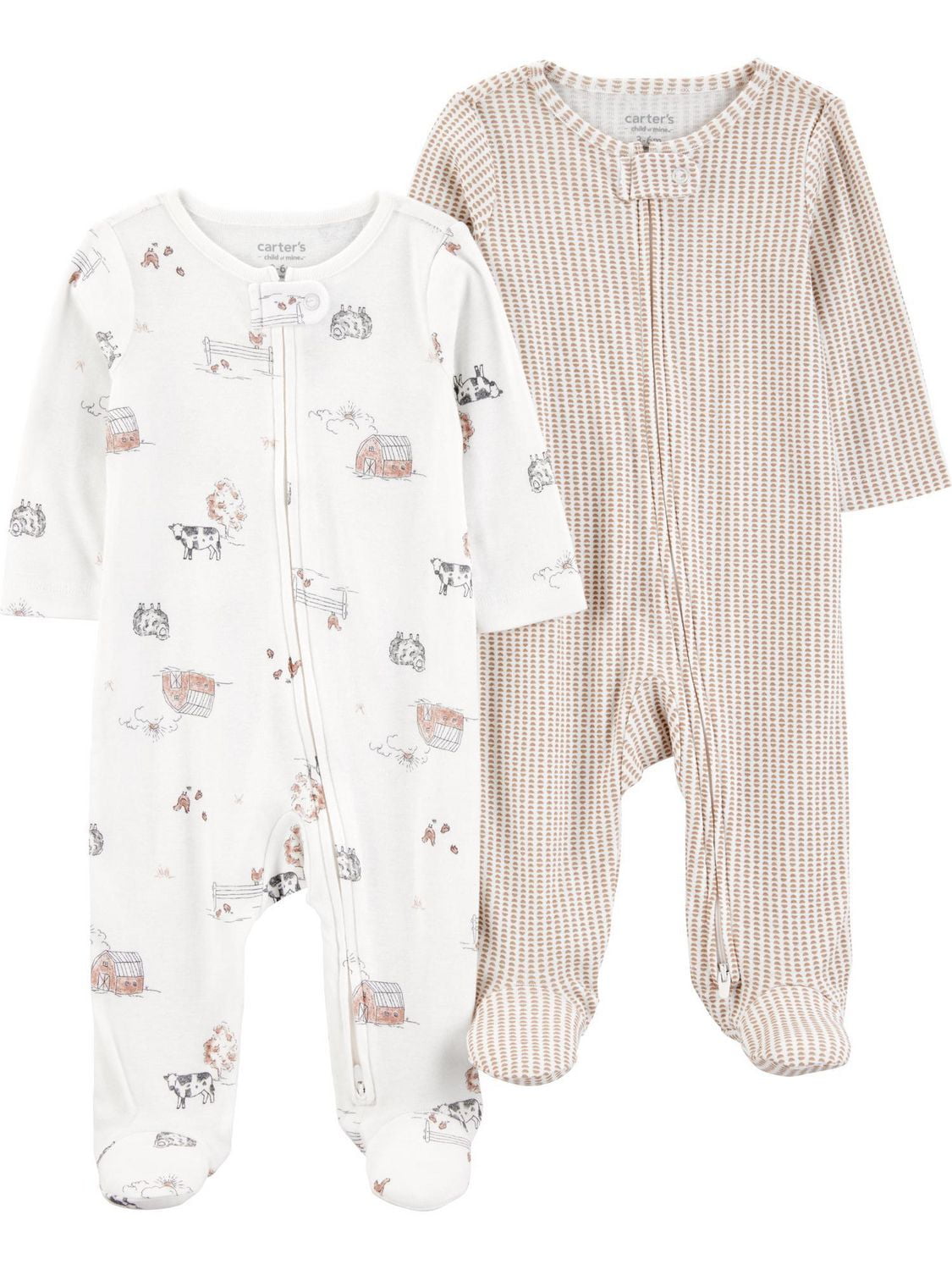 Carter's Child of Mine Baby Neutral Farm Sleep N Play Set, 2-Pack, Sizes Preemie-6/9 Months