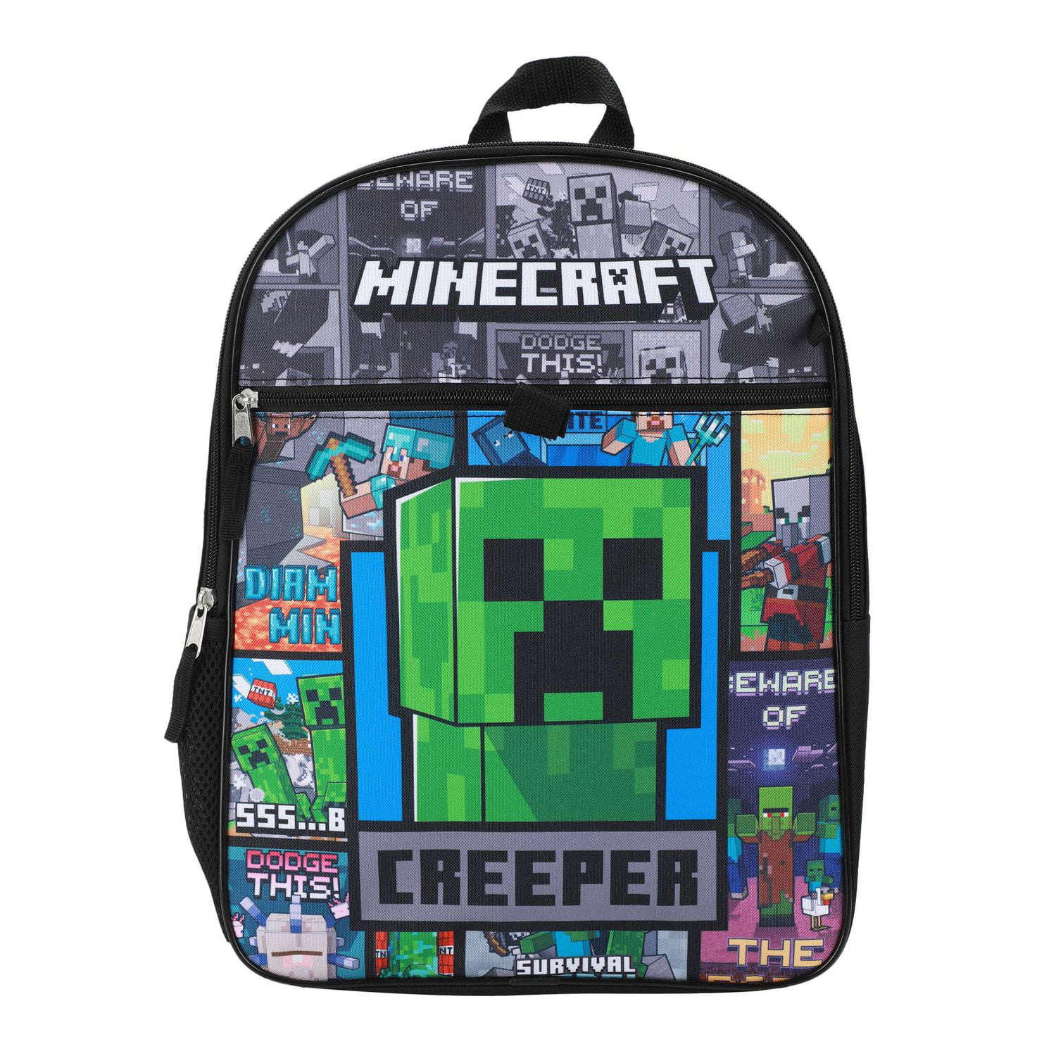 Minecraft Backpack 5 Piece Set 16 Flap Lunch Kit Utility Case Keychain and Carabiner Walmart