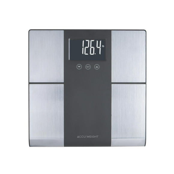 Accuweight Digital Body Analyser Scale, 500 lb Capacity, Stainless Steel, Model BS0875G, 5 Body Composition Metrics