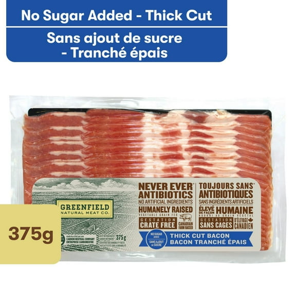Greenfield Natural Meat Co No Sugar Added Thick Cut Bacon, 375 g