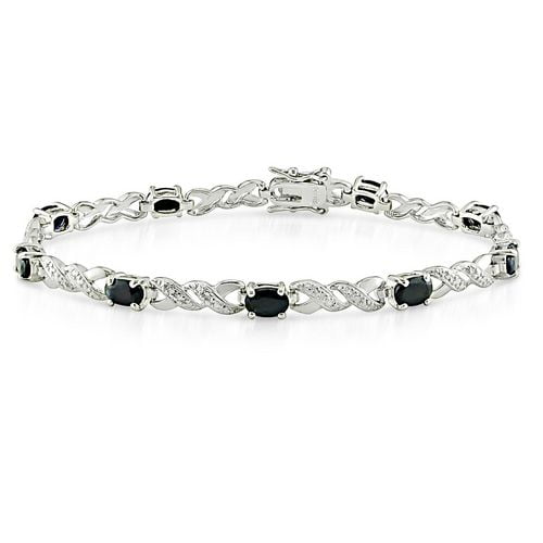 Sapphire And Diamond Accent Sterling Silver Bracelet - 7"