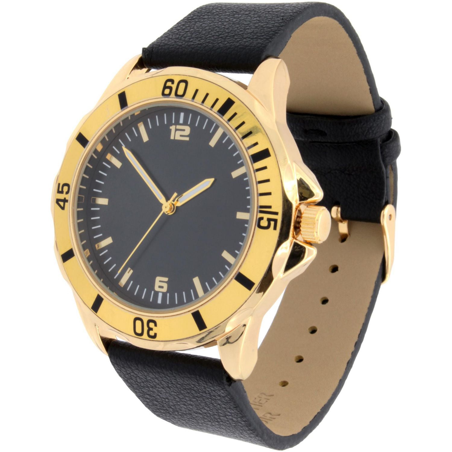 Montre analogique facile à lire pour homme avec bracelet en similicuir PU noir et ensemble de bracelets
