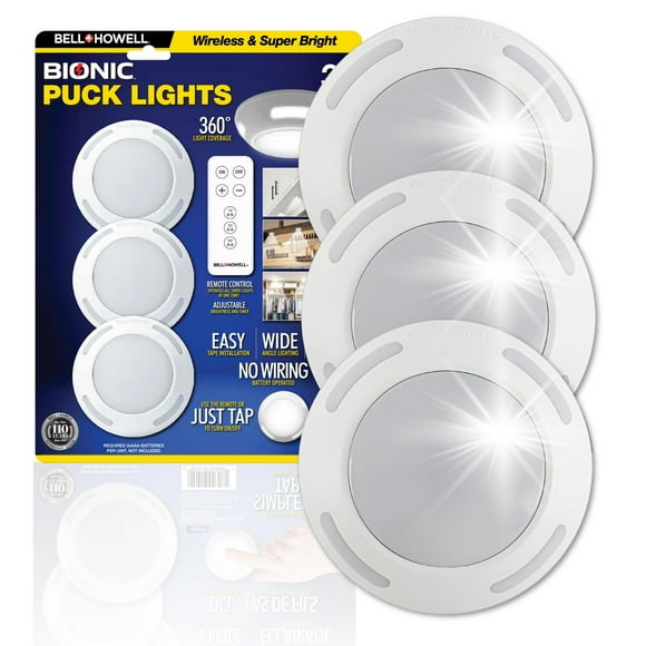 Bell + Howell Bionic LED Puck Lights 3-Pack – Wireless Under Cabinet Lighting with Remote Control