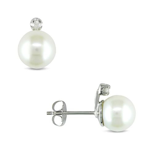Miadora Boucles d'oreilles avec perle d'eau douce de culture blanche ronde 8-8,5 mm et diamant 0,06 ct en argent