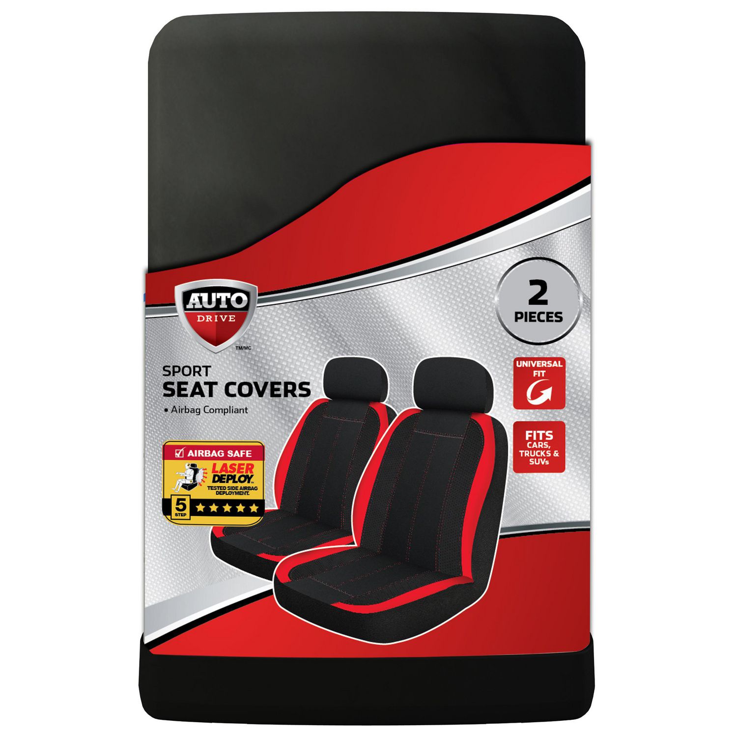 Auto Drive LB 2pc Black Red Seat Cover, 2pc Black Red Seat Cover 