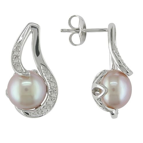 Miadora Boucles d'oreilles avec perle d'eau douce rose bouton 9-9,5 mm et diamant 0,06 ct en argent