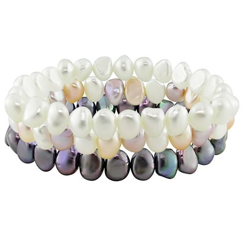 Miadora Ensemble de 3 bracelets à perles d'eau douce roses, pêches, blanches et noires de forme irrégulière 7-8 mm