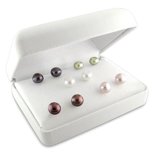 Miadora Boucles d'oreilles avec perle d'eau douce multi couleurs bouton 6-7 mm, ensemble de 5