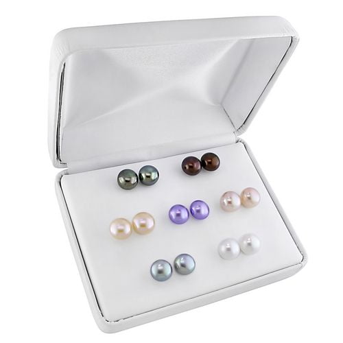 Miadora Boucles d'oreilles avec perle d'eau douce multi couleur bouton 8-9 mm - ensemble de 7