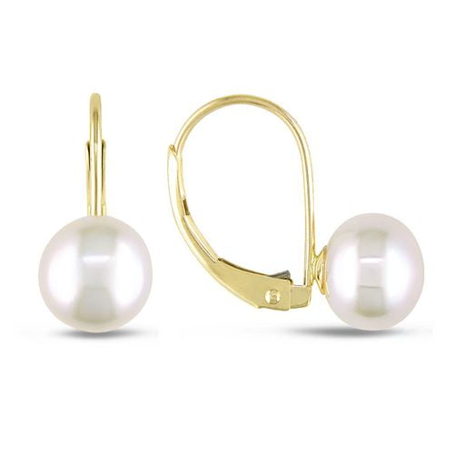 Miabella 7-7.5mm Freshwater Cultured Pearl Earrings in 10 K Yellow Gold