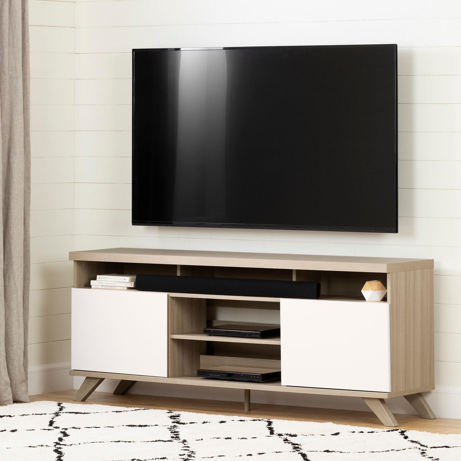 South Shore Cinati Tv Stand With Doors Soft Elm And Pure White