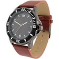 thumbnail image 2 of Men's Easy Read Analog Brown PU Strap Watch with Gun metal Cross Necklace, 2 of 2