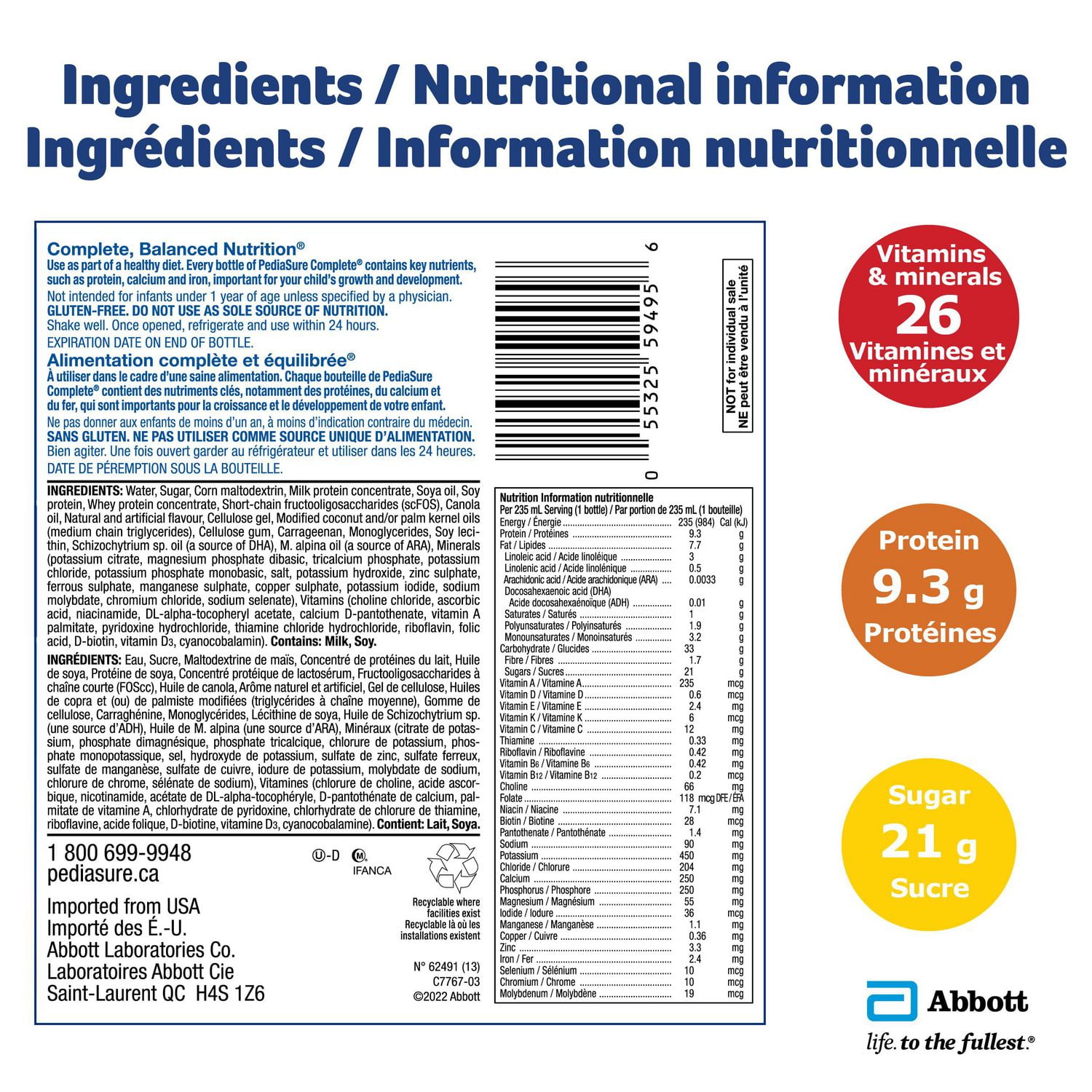 PediaSure Complete, Nutritional Supplement, Kids Nutritional Shake That Can Be Used As Breakfast Drink With Meal, Vanilla, 4 x 235-mL Bottles, 4 x 235 mL (4-pack)
