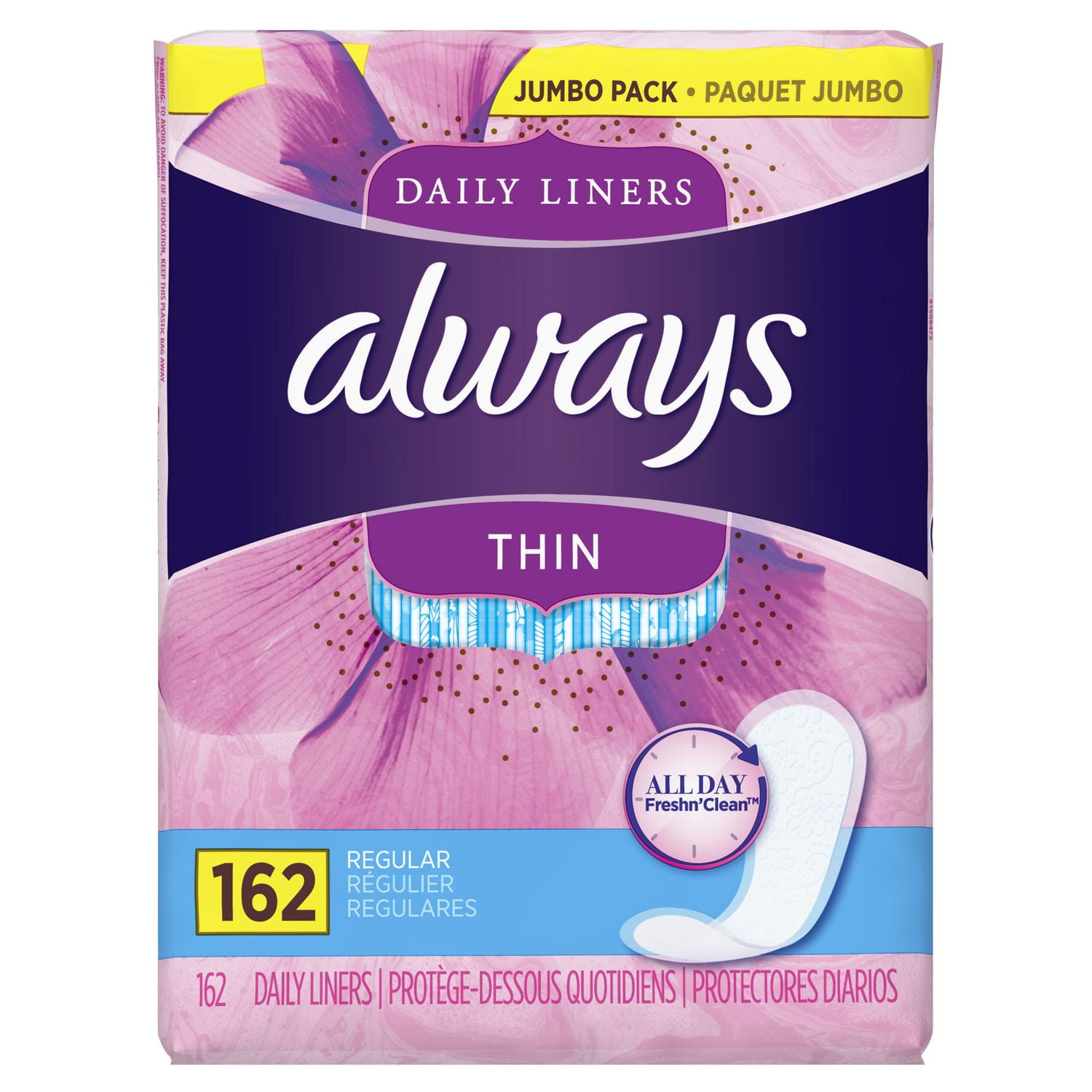 Always Radiant Pantiliner Regular Thin Unscented Panty Liners, 64