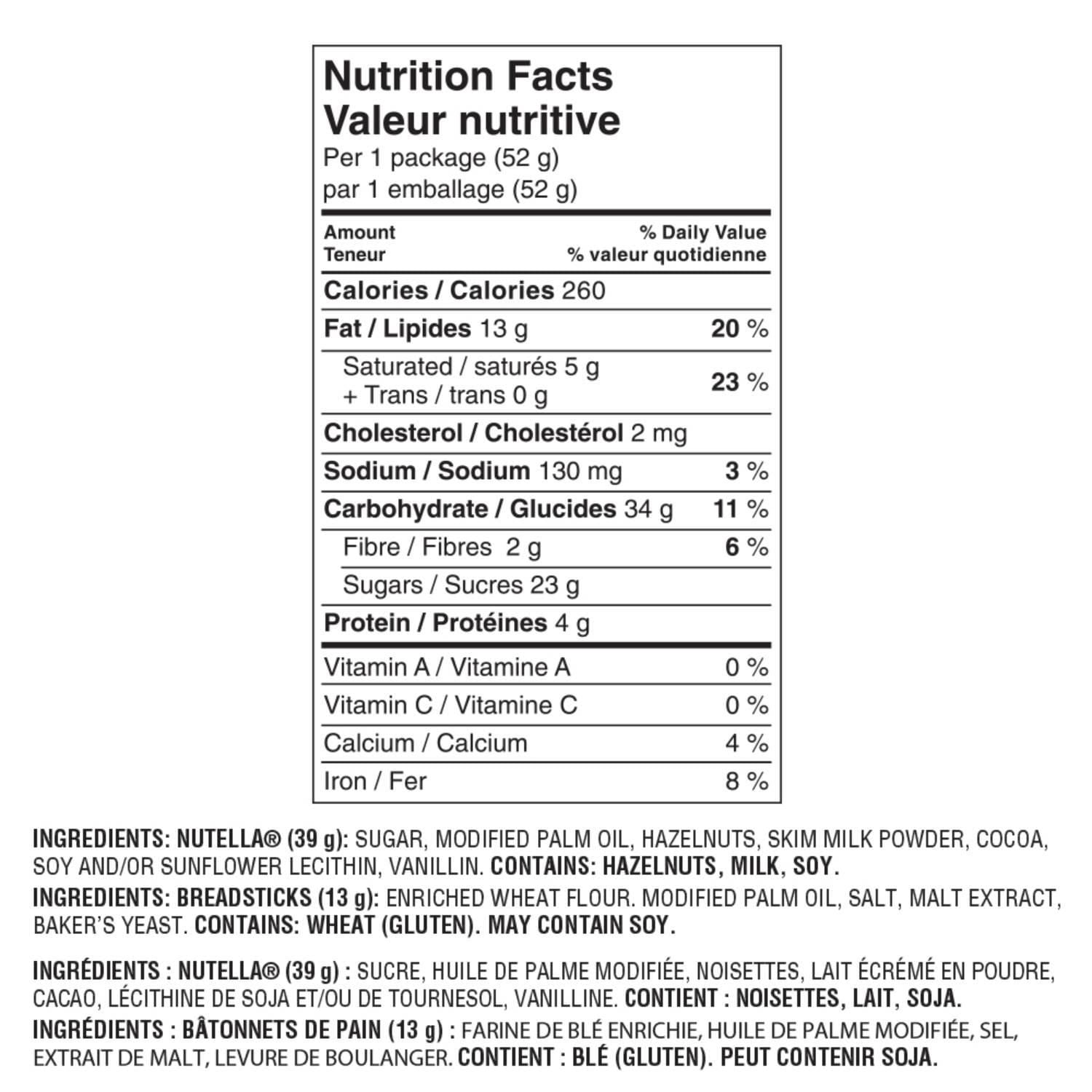 NUTELLA & GO! Pâte à tartiner aux noisettes et au cacao avec bâtonnets de pain, paquets de collations, collations parfaites pour les enfants 52 g