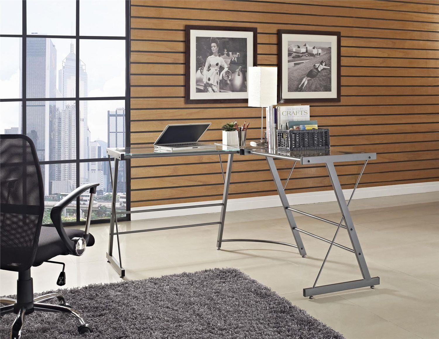 Ameriwood Odin Glass L Shaped Computer Desk Gray Walmart Canada