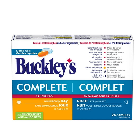 Buckley's Complete 24-Hour Pack Liquid Gels with Mucus Relief, 24 Count