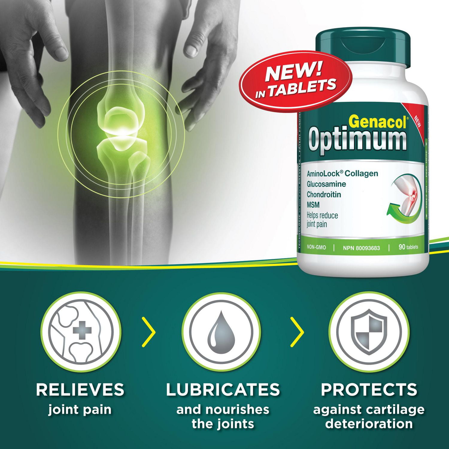 Genacol® Optimum -  Collagène Aminolock®, Glucosamine, Chondroitin & MSM 90 comprimés