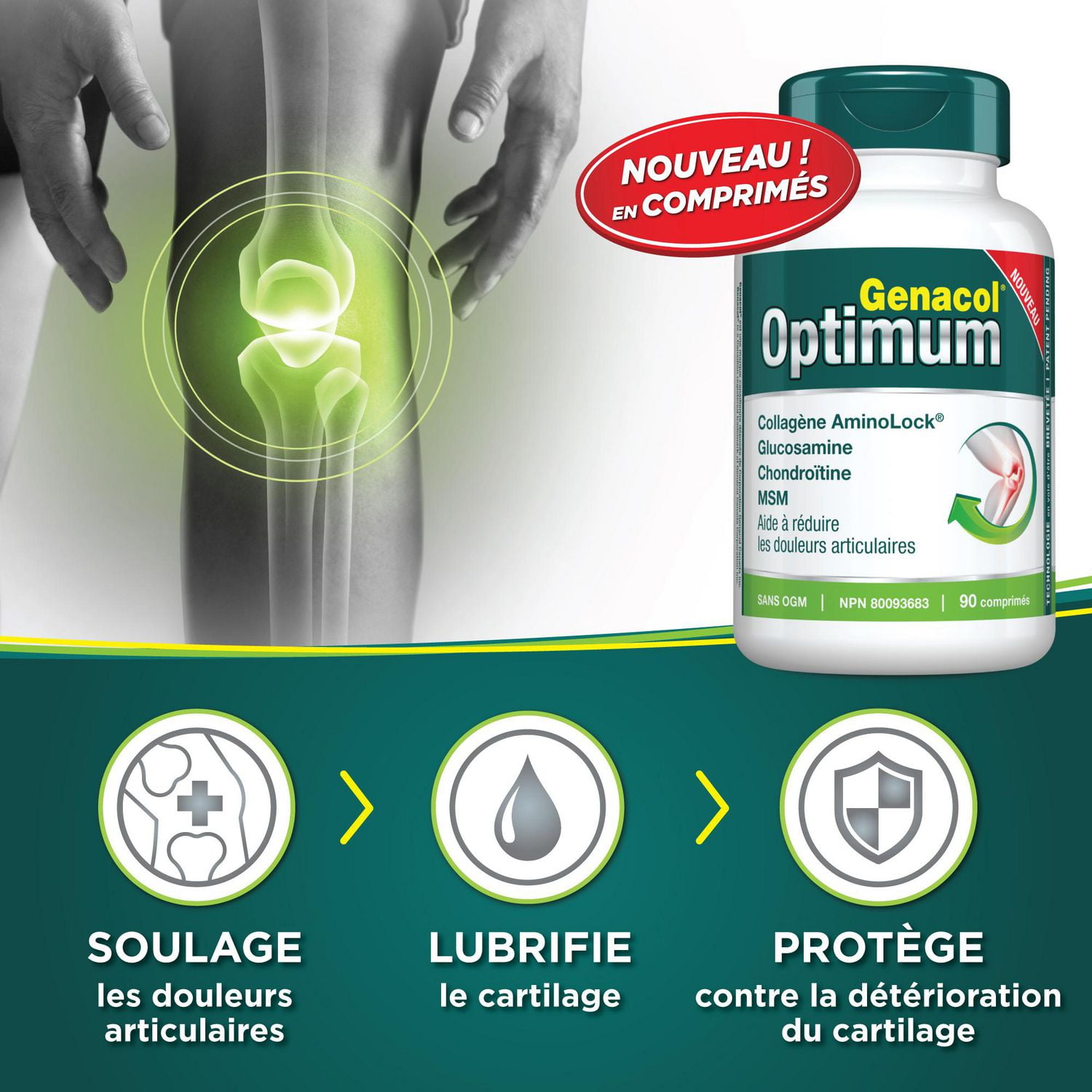 Genacol® Optimum -  Collagène Aminolock®, Glucosamine, Chondroitin & MSM 90 comprimés