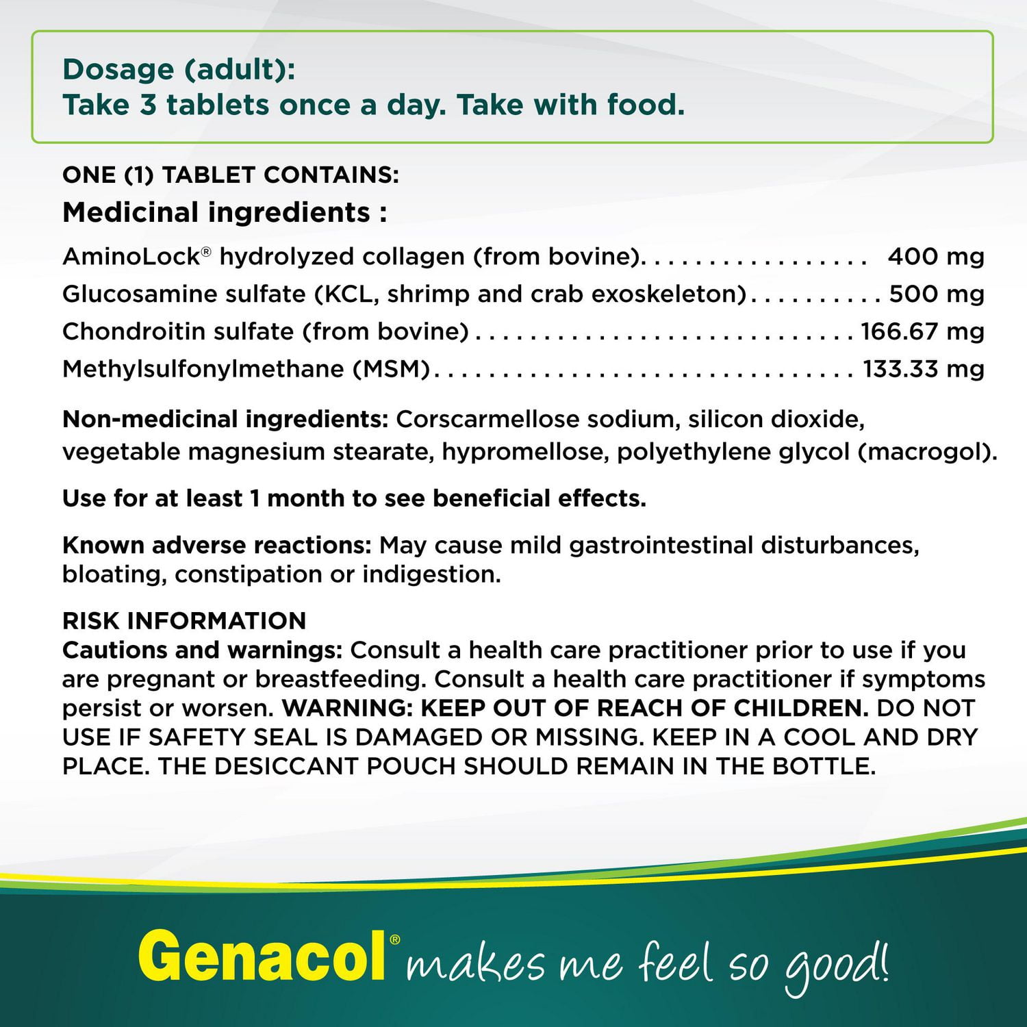 Genacol® Optimum -  Collagène Aminolock®, Glucosamine, Chondroitin & MSM 90 comprimés