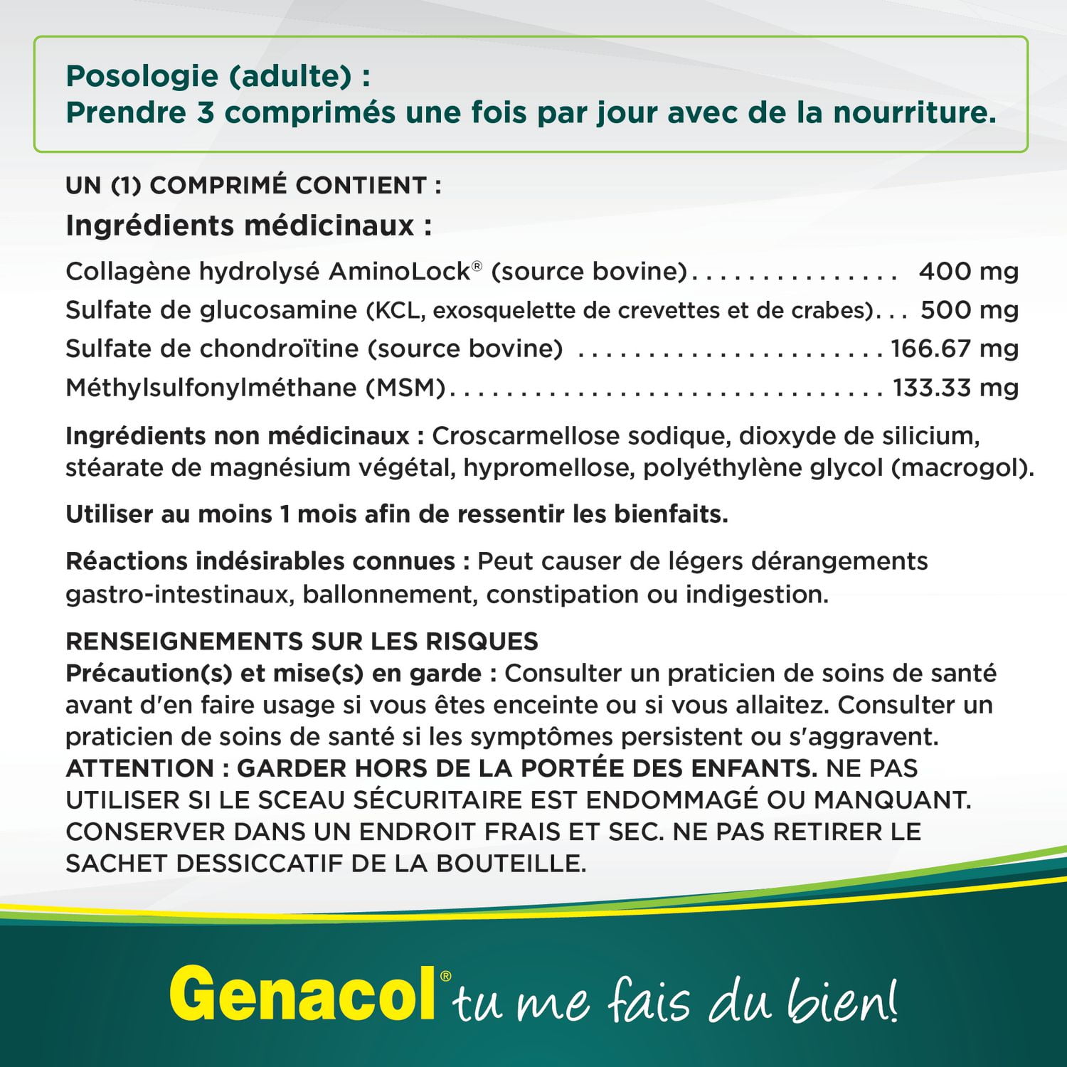 Genacol® Optimum -  Collagène Aminolock®, Glucosamine, Chondroitin & MSM 90 comprimés
