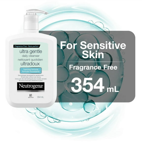 Neutrogena Ultra Gentle Foaming Facial Cleanser, Foaming Face Wash for Sensitive Skin, Gently Cleanses Away Dirt, Oil & Makeup Without Over Drying, Fragrance-Free, 354 mL