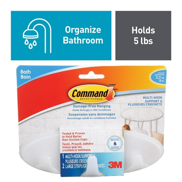 3M Command™ Adhesive Hooks, 1 Large Hook with 2 Strips, Holds 5lb