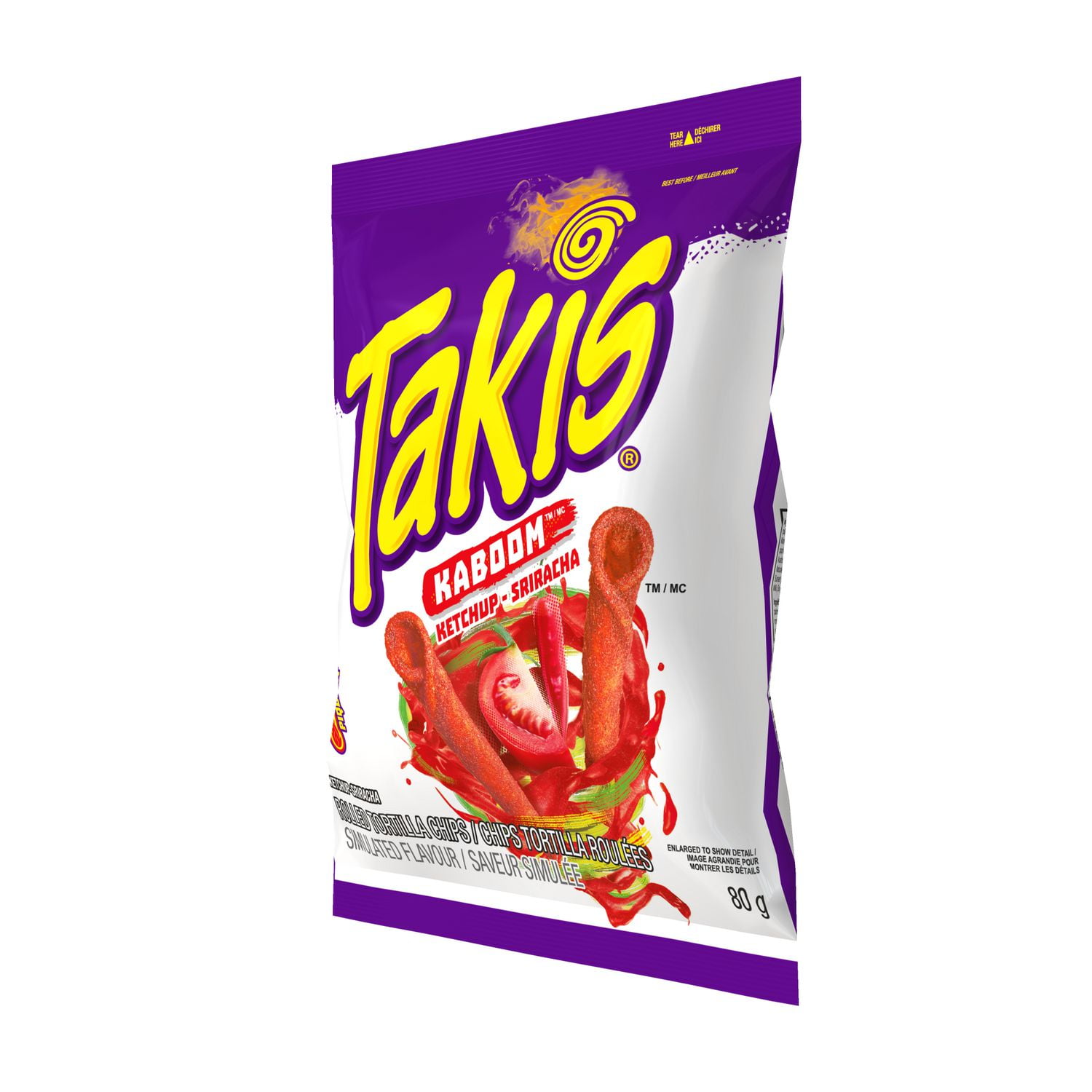 Croustilles de tortilla TakisMD KaboomMC à saveur de ketchup-sriracha