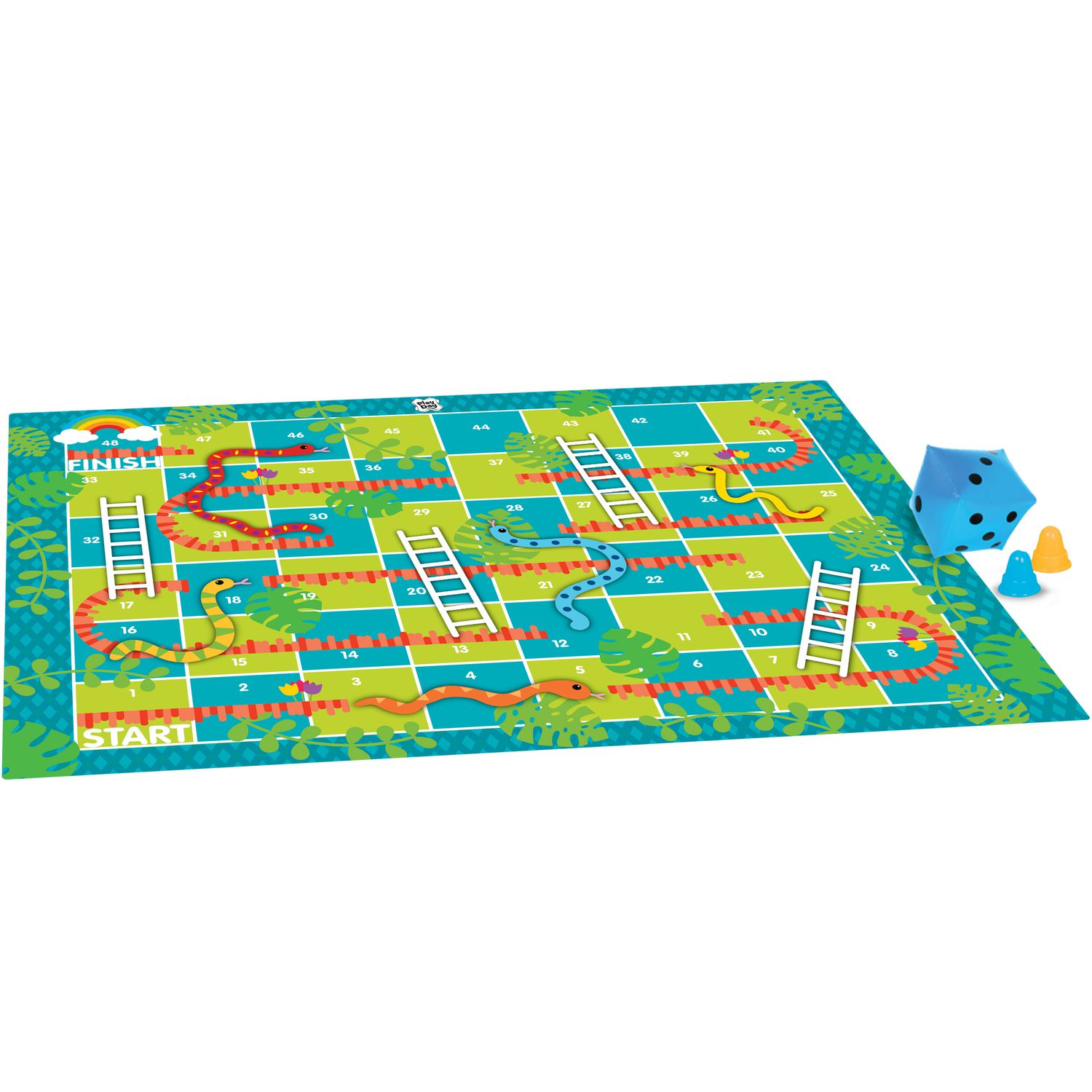 Upper Midland Products Giant Snakes & Ladders Game 9.8 x Foot Life Size  Playing Mat with 8 Ground Pegs A Large Inflatable 15'' Dice, Storage  Carrying