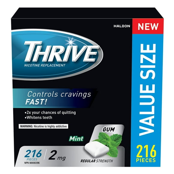 Gomme Thrive 2mg Remplacement de la nicotine Menthe, 216 Morceaux