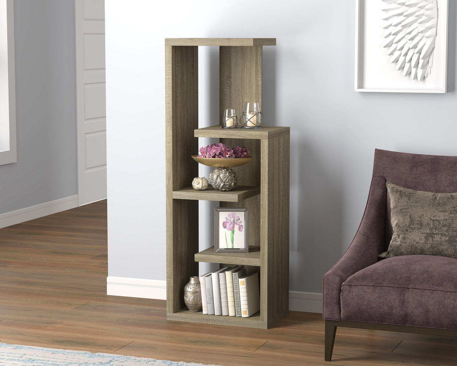 Safdie & Co. Bookshelf Dark Taupe 4 Staggered Shelves Concept Walmart