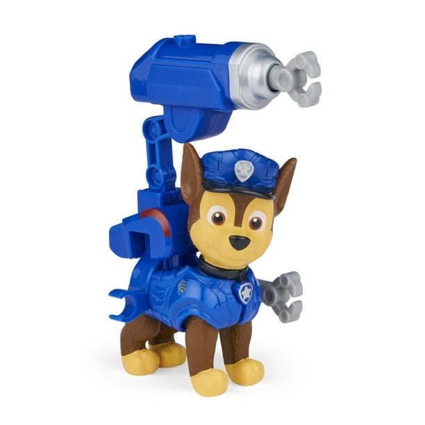 PAW Patrol, Figurine du film à collectionner Chase avec sac à dos à  attacher et 2 projectiles, jouets pour enfants à partir de 3 ans 