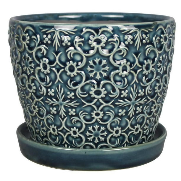 Jardinière en ceramique de hometrends de 6 po à motif medit en bleu foncé