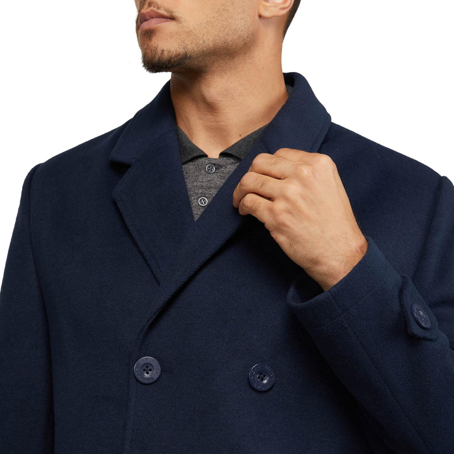 Navy double breasted pea on sale coat