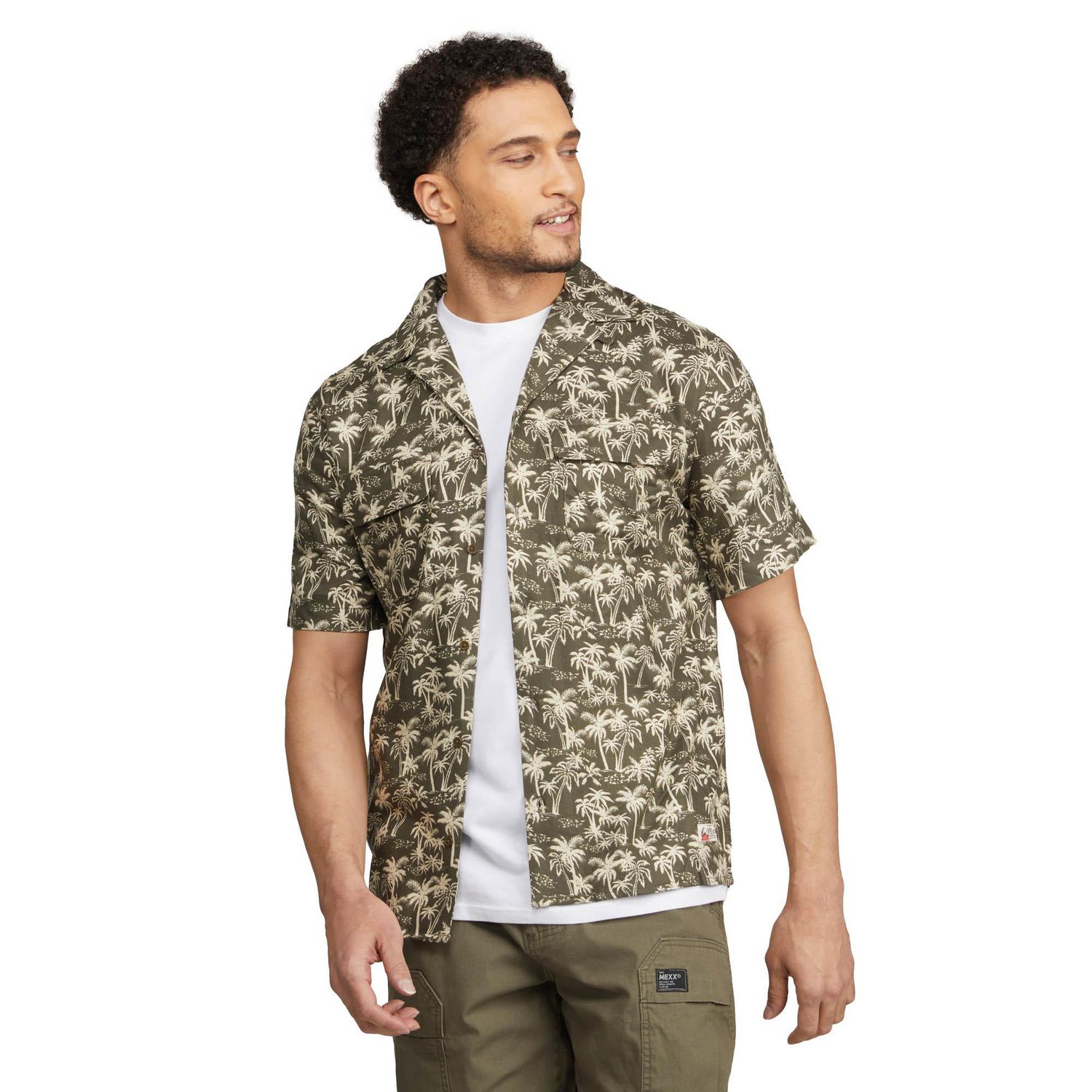 MEXX Men’s Collar Button Down Palm Tree Print Shirt