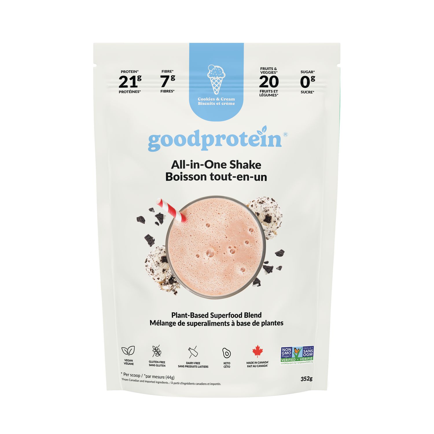 Good Protein, Vegan Protein, Cookies & Cream, 100% Natural, Non-GMO, Gluten & Dairy Free, 352g