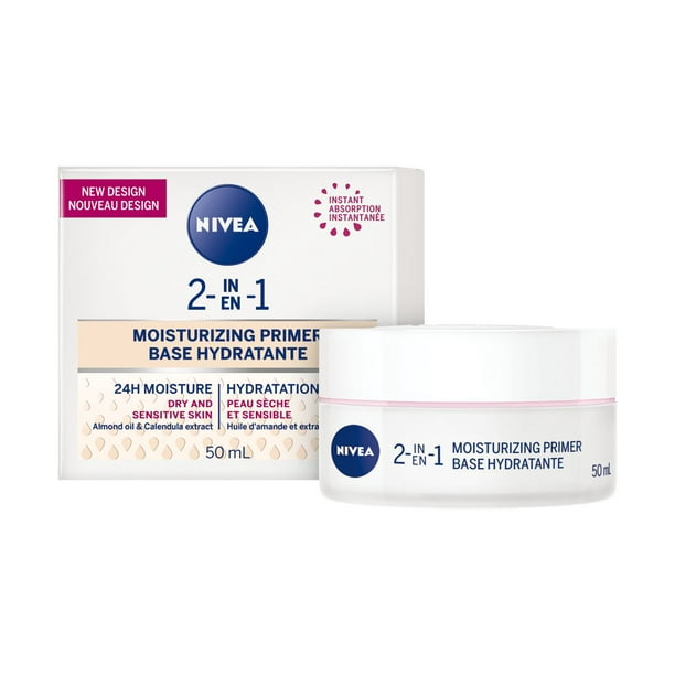 NIVEA 2-en-1 Base hydratante 24H pour peau sèche et sensible 50 ml, peau sèche/sensible